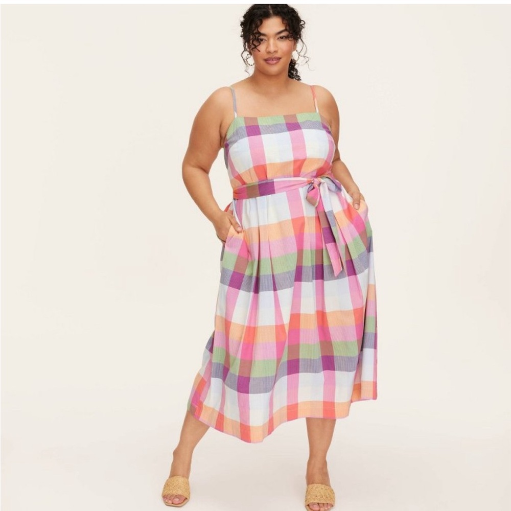 Kate Spade NWT 2X Plaid Tie-Waist Midi Dress